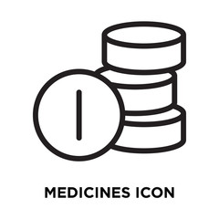 Medicines icon vector isolated on white background, Medicines sign , line symbol or linear element design in outline style