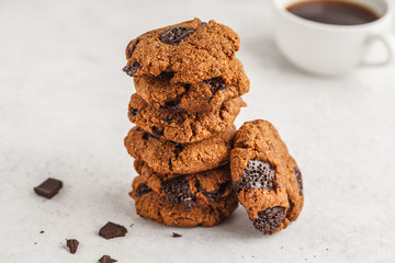 Healthy vegan cookies with chocolate, white background. Clean eating concept.