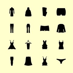 clothes vector icons set. suit, skirt, winter hat and grey jeans in this set