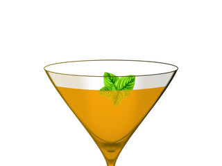 Bebida cor de laranja num fundo branco