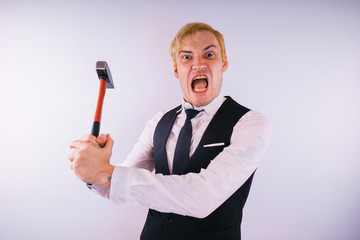 emotional portrait of a crazy guy in close-up. concept: the nervous breakdown, mental disease,...