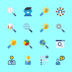 seo icons set. communication, businessman, find and designer graphic works