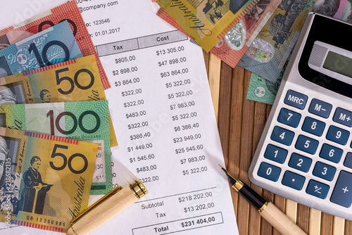 Australian Dollars With Purchase Order And Calculator Stock Photo Australian Dollars With Purchase Order And Calculator