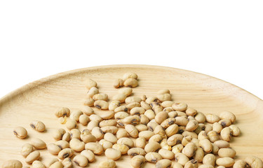 Roasted Soy in Round Wood Dish and Round Wood Dish isolated on White Background. Perspective view.