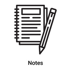 Notes icon vector isolated on white background, Notes sign , line or linear symbol and sign design in outline style