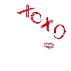 Abbreviation Hoho written by red lipstick and imprint female lip