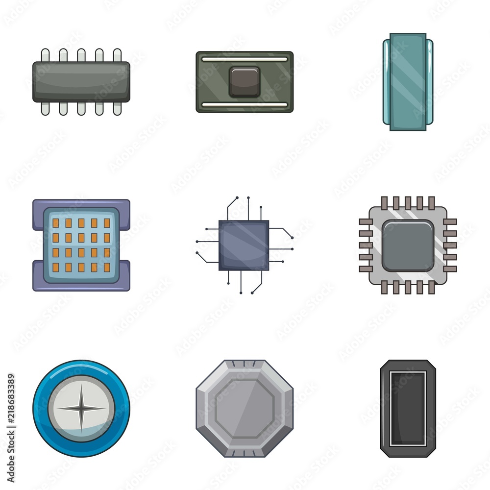 Poster microprocessor chip icons set. cartoon set of 9 microprocessor chip vector icons for web isolated on