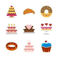 cake icons set. birthday, studio, confectionery and donut graphic works