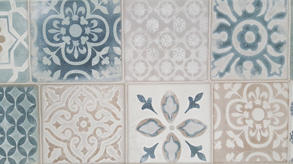 Traditional ornate Majolica pottery tile patterns of Portuguese tiles