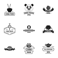China tea logo set. Simple set of 9 china tea vector logo for web isolated on white background