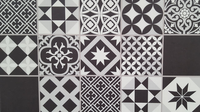 seamless Lisbon tiles black and white background