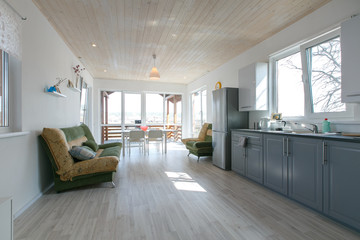 cottage interior living room, minimalistic design