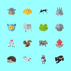 animal vector icons set. owl, squid, mosquito and rhino in this set