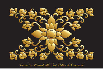 Set of gold elements of traditional Thai ornament. 