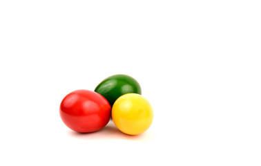 Colorful of Easter eggs or Paschal eggs on white background with space for text.