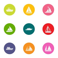Boat parking icons set. Flat set of 9 boat parking vector icons for web isolated on white background