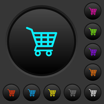 Shopping cart dark push buttons with color icons