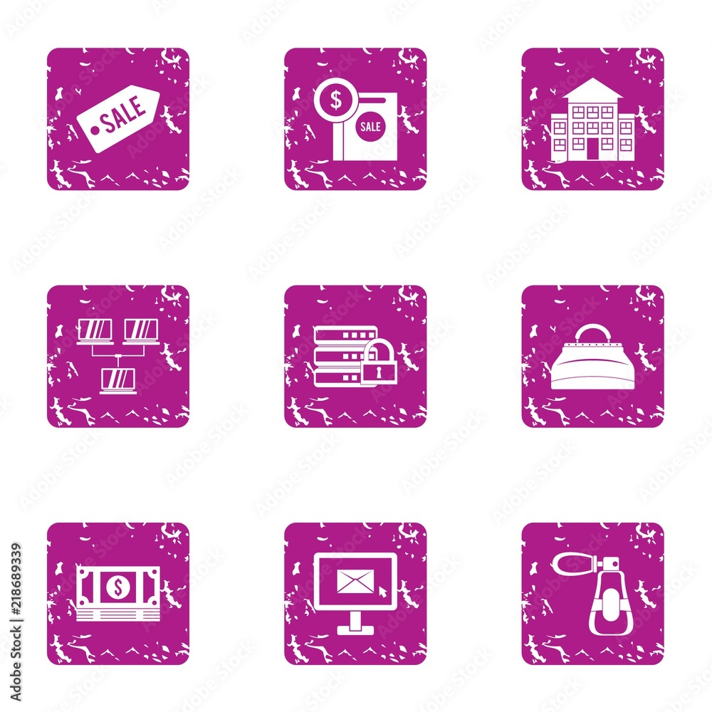 Poster money dialog icons set. grunge set of 9 money dialog vector icons for web isolated on white backgrou