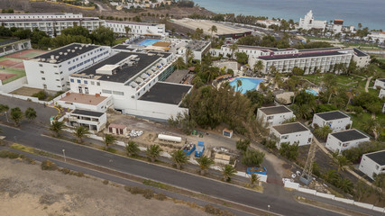 Aerial shot of seaside resort in Fuerteventura, Canary Islands