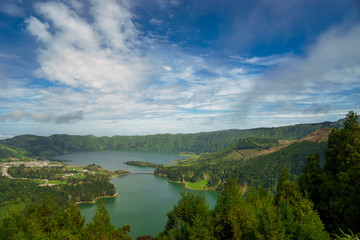 Fototapeta na wymiar Lagoa Sete Cidades lakes on Sao Miguel island