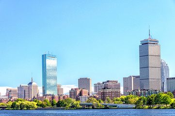 Boston skyline, city view from river