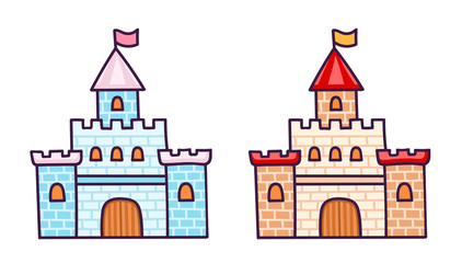 Cartoon castles for little princess. Sticker, patch, badge and pin for kids, children and babies. Vector illustration