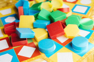 close up children's educational toys, colorful shapes