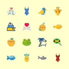 tropical vector icons set. fish, ship, peach and orange in this set