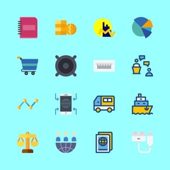 business vector icons set. usb, shopping cart, ship and teamwork in this set