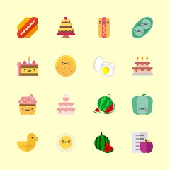 Fototapeta na wymiar eat icons set. bun, hand, vegetarian and frosting graphic works