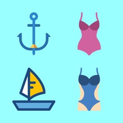 4 beach icons set