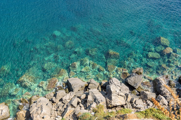 Fototapeta premium Top view of the rocky coast of Lipari Island