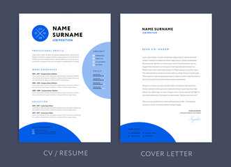 Professional CV resume template blue design and letterhead / cover letter - vector minimalist