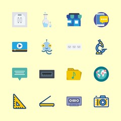 technology vector icons set. socket, video player, music folder and cassette in this set