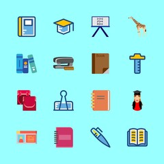 school vector icons set. notebook, mortarboard, open book and writing board in this set