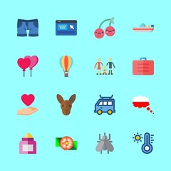 summer vector icons set. kangaroo, shorts, online shop and boat in this set