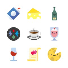 drink vector icons set. wine glass, soda, milkshake and carpet brand logo in this set