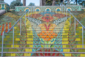 The Lincoln Park Steps at 32nd Avenue. Public Stair tiles in Lincoln Park, San Francisco