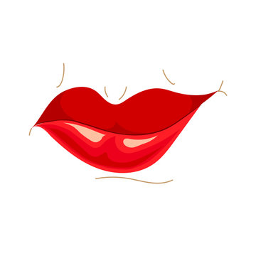 Mouth Expressions Vector, Cute Cartoon Facial Gestures With Pouting Lips  Smiling Sticking Out Tongue Illustration