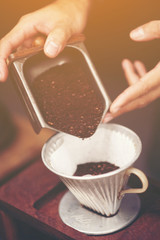 coffee bean for drip coffee process, vintage filter image