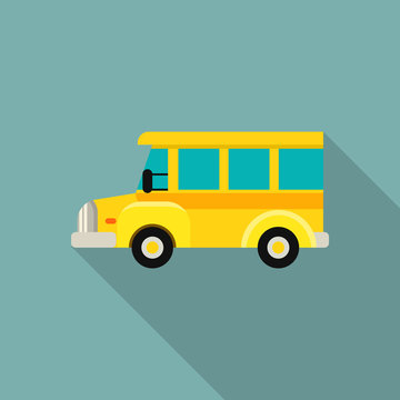 Mini kid school bus icon. Flat illustration of mini kid school bus vector icon for web design