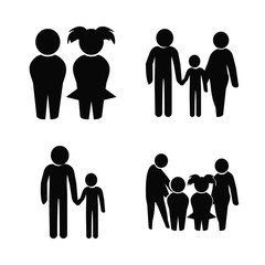 family vector icons set. boy and girl child, family and father and son in this set