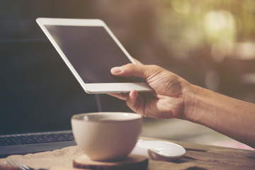 morning coffee time with smartphone for business work