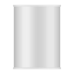 Shiny tin can of food mockup. Realistic illustration of shiny tin can of food vector mockup for web design isolated on white background