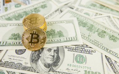 Golden bitcoin, mining bitcoin internet currency concept