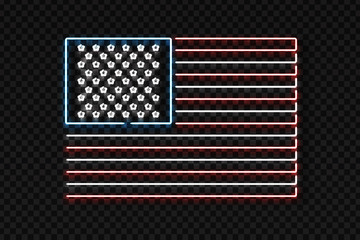 Vector realistic isolated neon sign of USA flag logo for decoration and covering on the transparent background.