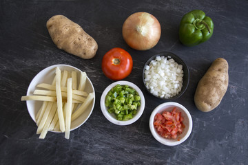 vegetables from top view cut and prepared for a healthy dinner 
