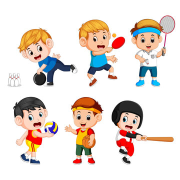 Team sports for kids including Basketball, Baseball, Bowling, volleyball, badminton, table tennis