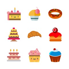 cake vector icons set. cupcake, donut, piece of cake and crepe in this set