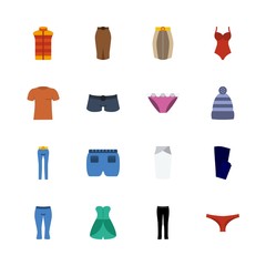 clothes vector icons set. skirt, short, blue trousers and trousers in this set